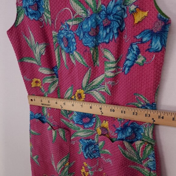 Vintage 90s Lilly Pulitzer Sheath Dress Women 4 Pink Floral Waffle Knit - Picture 6 of 13